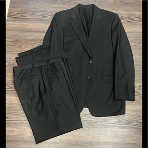 Canali Black w/ Grey Pinstripe Super 120's Suit 44L